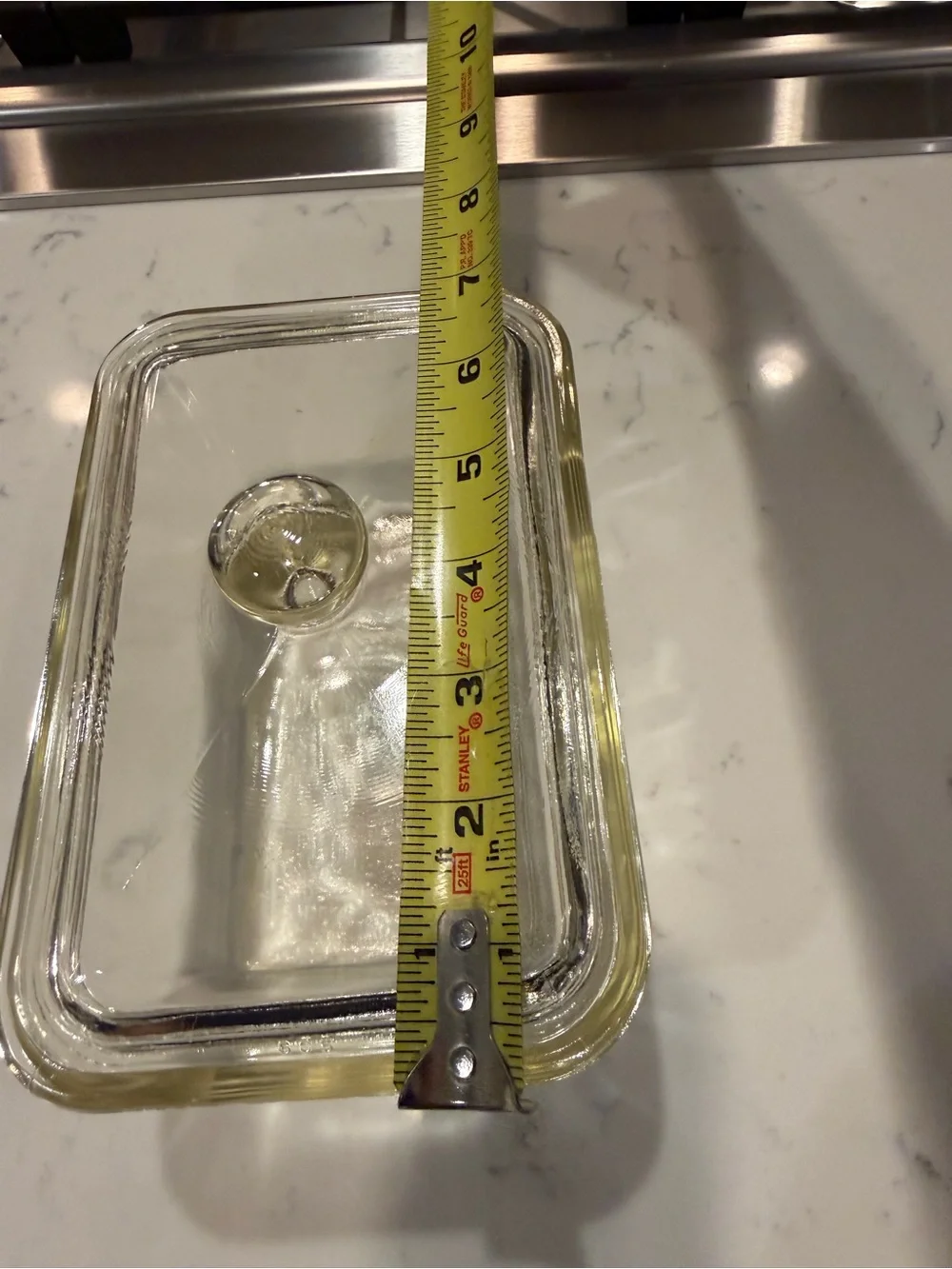 Vintage Glasbake 805 Clear Glass Refrigerator Dish w Lid 1.5 Qt 1940s